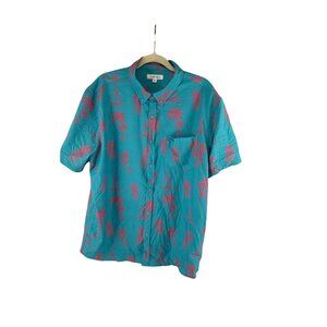 Vintage Summer Hawaiian Shirt XL Teal Pink Palm Tree Pineapple Aloha